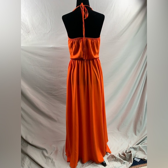 Boho Orange Knot Front Tie Back Maxi Halter Dress - Picture 6 of 6